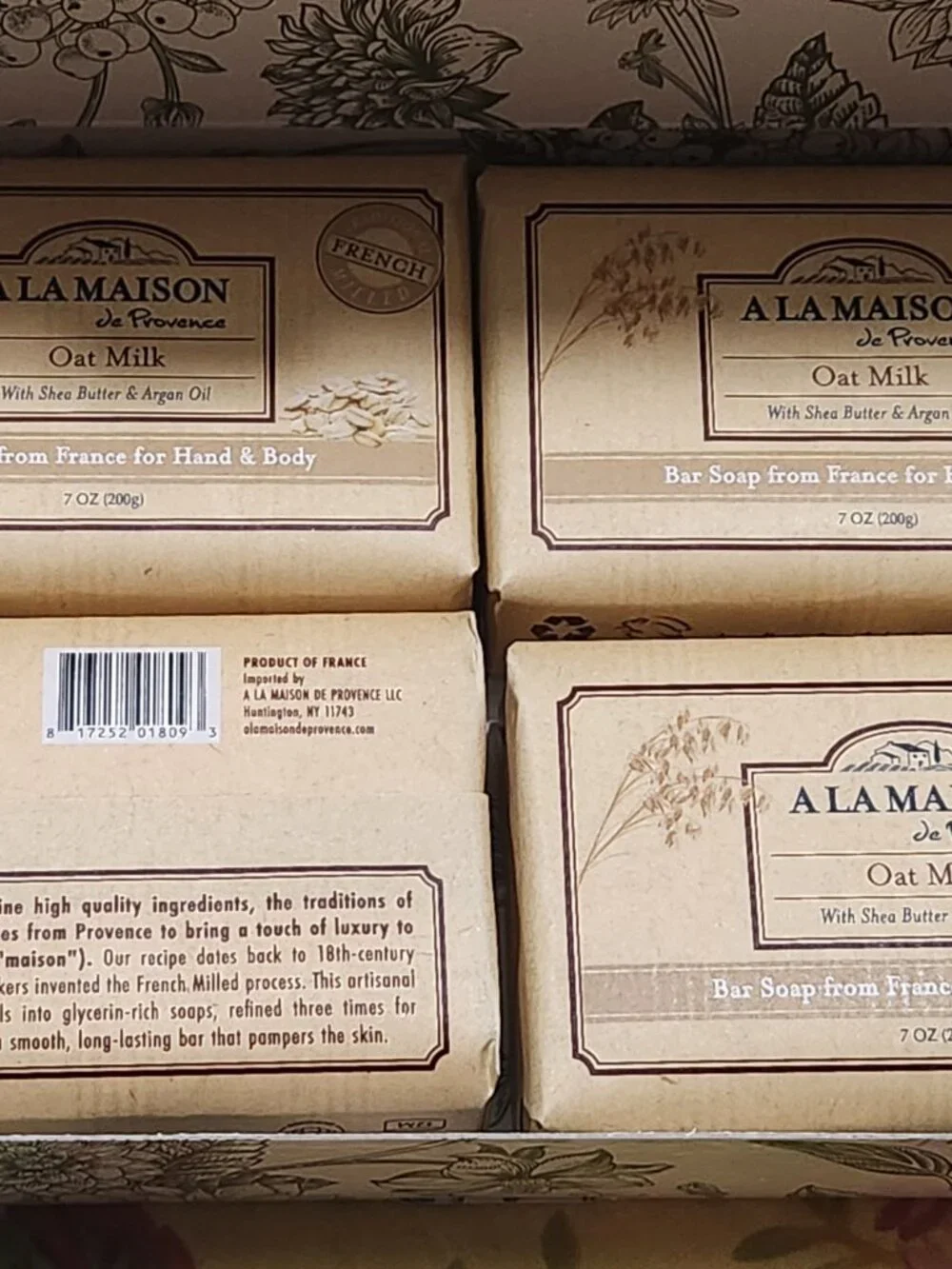 A La Maison De Provence Triple Milled Oat Milk Soap Box Four 7 Oz Bars New